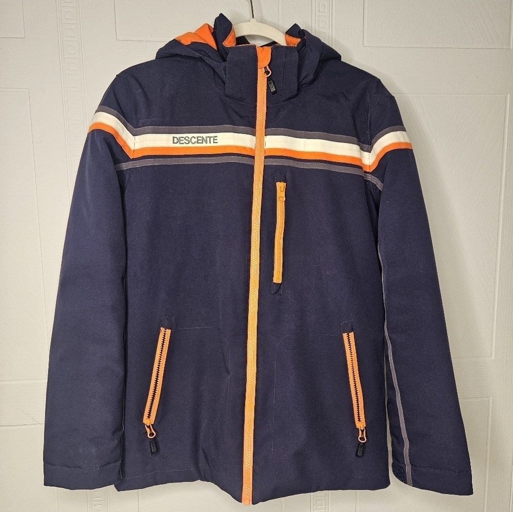Descente Navy Detachable Hood Softshell Zip Jacket Junior 14 Ski Hike EUC